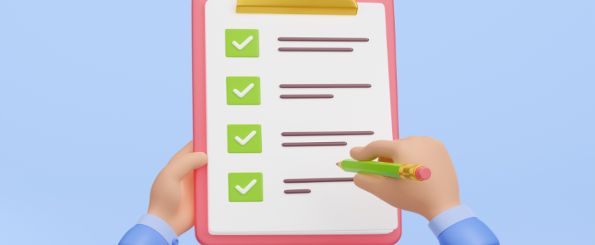 A checklist with checkboxes and a pen, indicating a step-by-step hiring process.