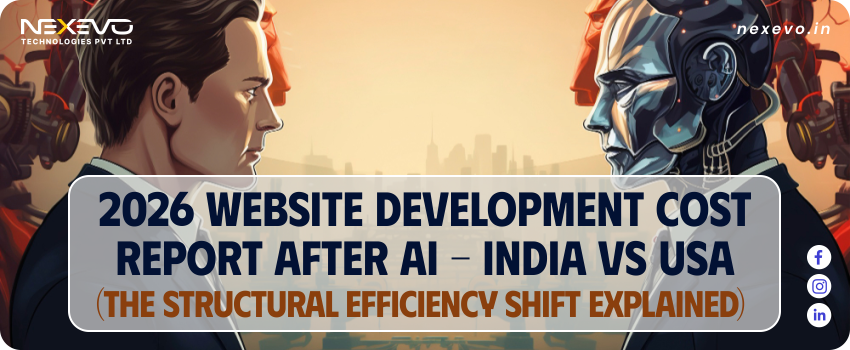 2026 website development cost comparison after AI showing India vs USA pricing before and after structural efficiency shift