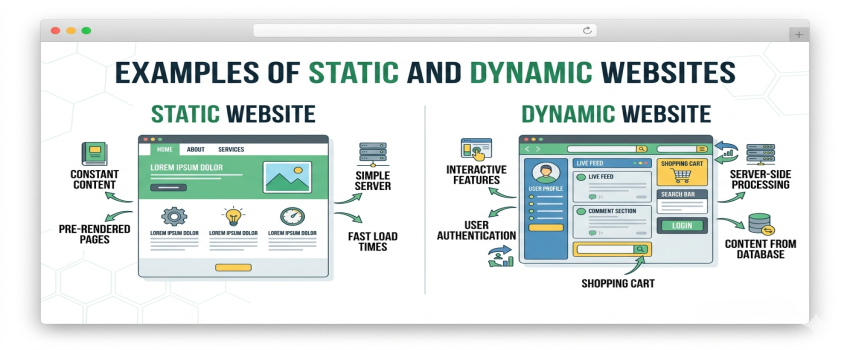 Static Vs Dynamic Website (Meaning, Examples, Differences) examples-of-Static-and-dynamic-websites