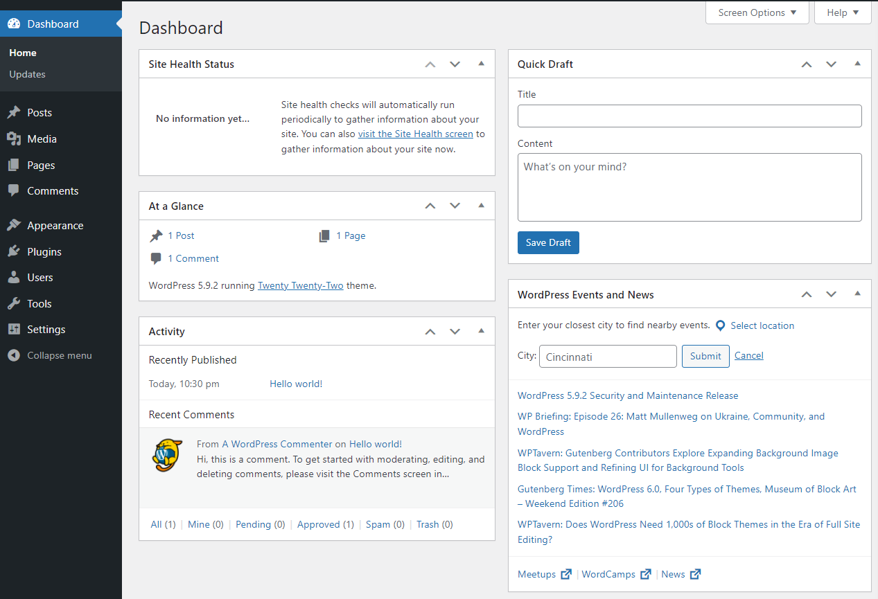 Configure the general Settings in WordPress dashboard