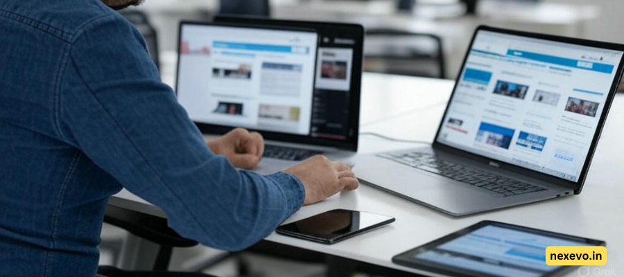 Testing a responsive website across multiple devices and screen resolutions.