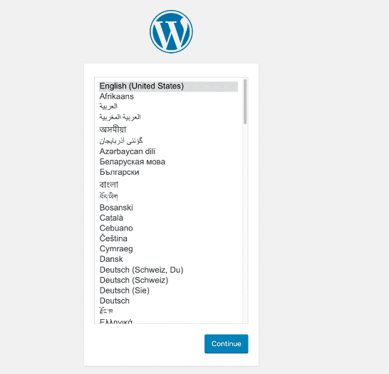 The first step in WordPress selecting  languages